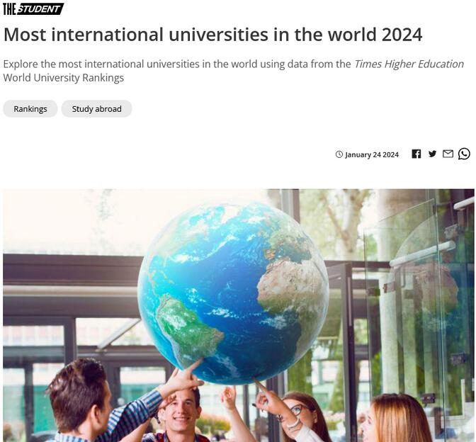 THE全球國際化大學排名